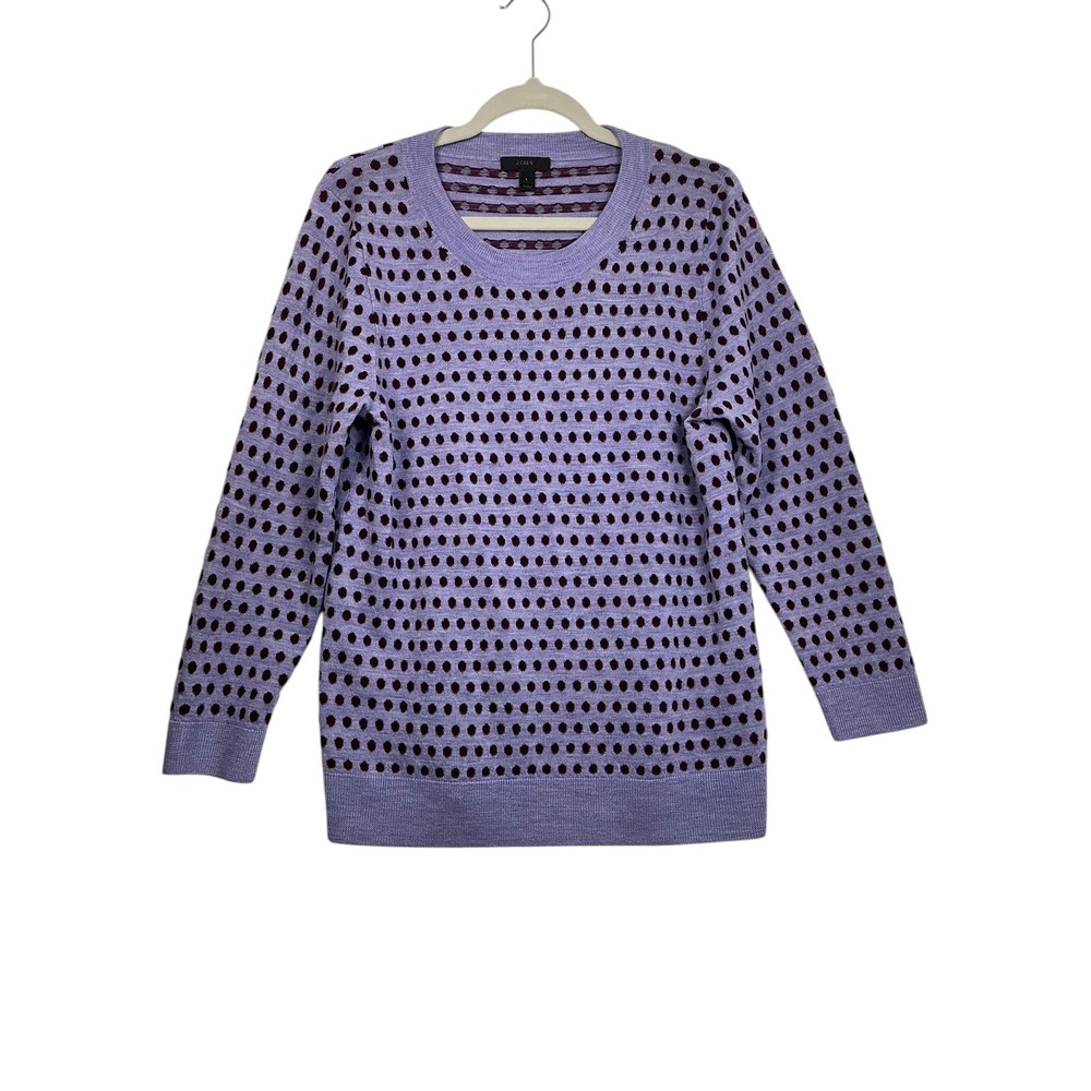 J.Crew Large 100% Merino Wool Polka Dot Sweater Lavender Crewneck Soft Preppy